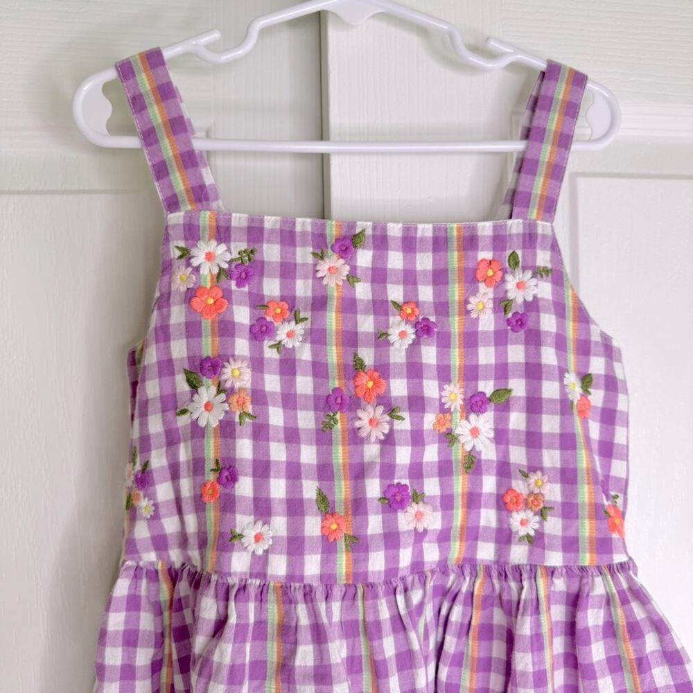 Cat & Jack Gingham Floral Embroidered Cotton Summer Mini Dress Lavender White 8 - Picture 3 of 12